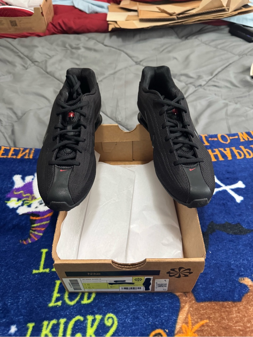 Womens Nike Shox Z triple Black Sneakers with Red Accent